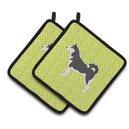 Carolines Treasures Siberian Husky Checkerboard Green Pair of Pot Holders BB3880PTHD